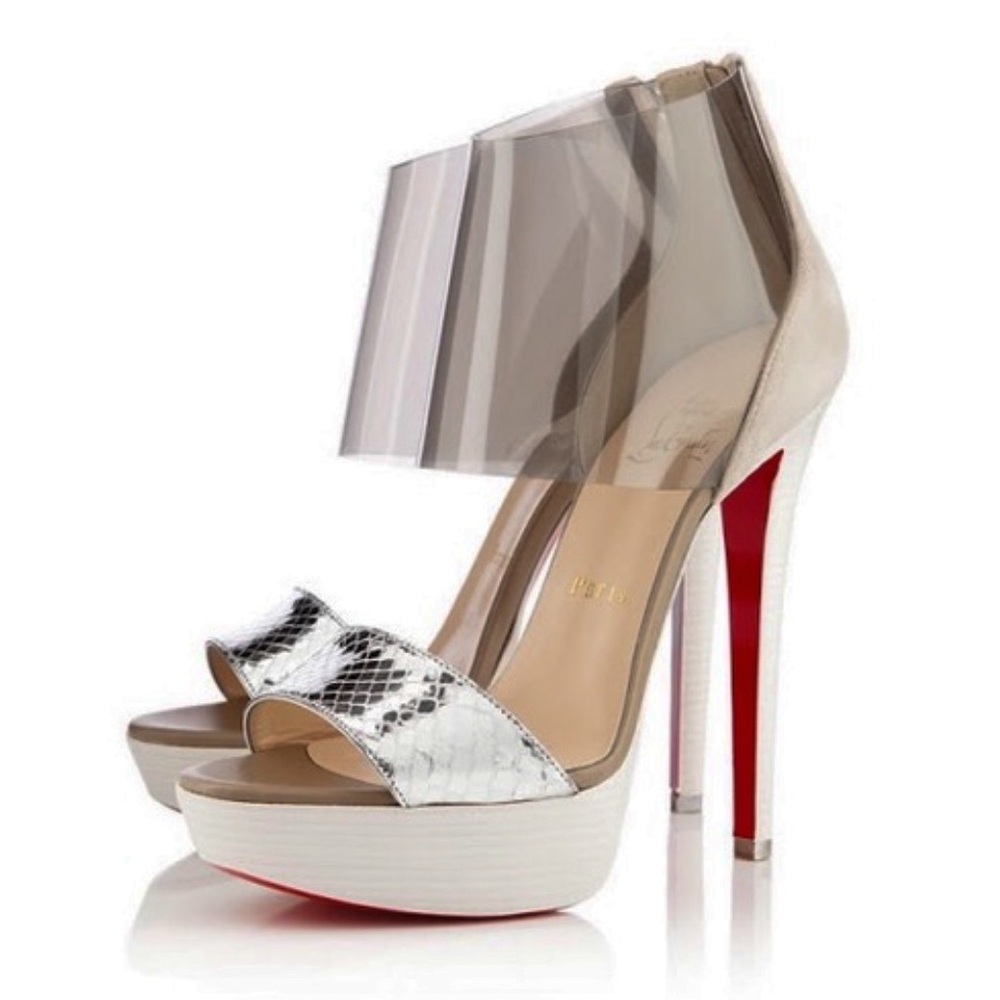 Christian Louboutin Dufoura 140 PVC Python Platform Stiletto Sandal Heels 40